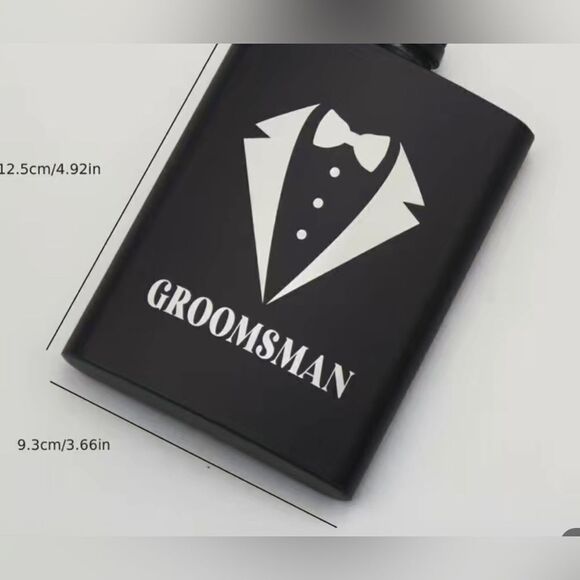 GROOMSMAN Flask Best Man Gift for Wedding Bachelor Party. Black. BRAND NEW - Picture 2 of 2